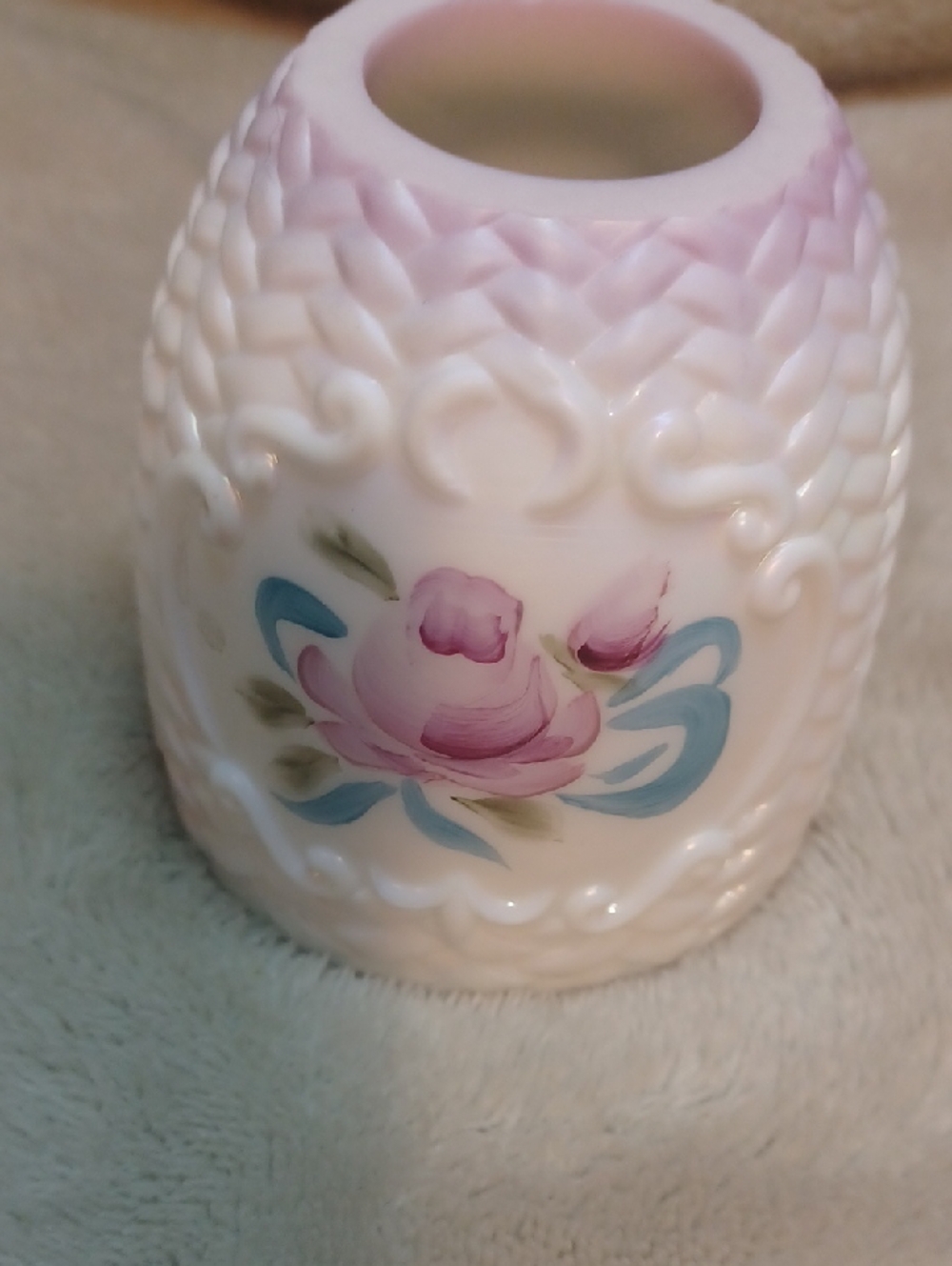 Fenton Hand Painted Rose Fairy Lamp (TOP ONLY ) - Picture 5 of 6